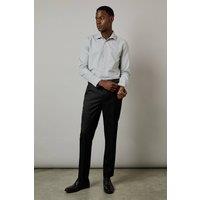 Mens Dark Grey Dobby Slim Fit Long Sleeve Shirt - S