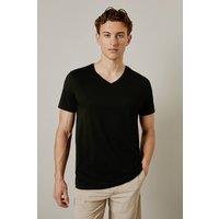Mens Black Plain V Neck T-Shirt - L
