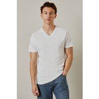 Mens White Plain V Neck T-Shirt - L