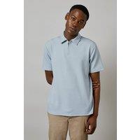Mens Light Blue Textured Zip Neck Polo - Xl
