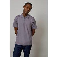 Mens Grey Textured Zip Neck Polo - M
