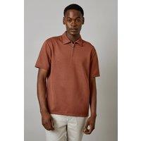 Mens Rust Textured Zip Neck Polo - L