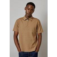 Mens Tan Textured Zip Neck Polo - M