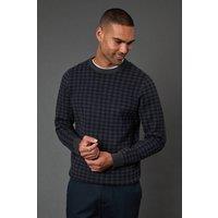 Burton Men Dark Grey Dogtooth Pattern Crew Neck Jumper | Size: large