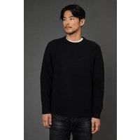 Burton Men Black Cotton Rich Ribbed Crew Neck Jumper | Size: Medium