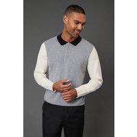 Burton Men Mid Grey Colour block Long Sleeve Zip Neck Polo Shirt | Size: large