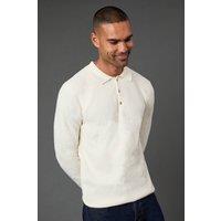 Burton Men Off White Ribbed Long Sleeve Knitted Polo Shirt | Size: 2X-large