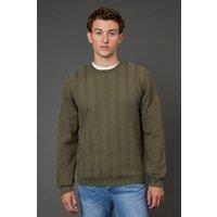 Burton Men Khaki Cable Crew Neck Jumper | Size: Small