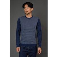 Burton Men Jacquard Pattern Crew Neck Jumper in navy | Size: large