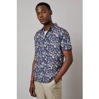 Mens Navy Sunset Camo Print Short Sleeve Shirt - M