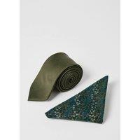 Mens Khaki Tie And Ditsy Pocket Square - One Size