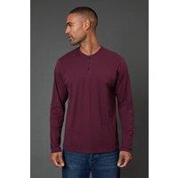 Burton Men Burgundy Long Sleeve Grandad Neck T-Shirt | Size: Medium
