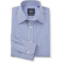 Savile Row Company London Men Blue Stripe Classic Fit Cotton Twill Non Iron Single Cuff Formal Shirt