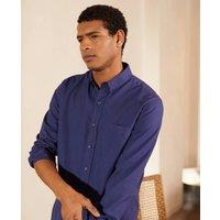 Savile Row Company London Men Classic Fit Linen Cotton Blend Button-Down Casual Shirt in Navy | Size: Small