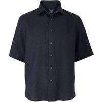 Savile Row Company London Men Navy Slim Fit Linen Short Length Short Sleeve Casual Shirt | Size: Medium