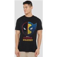 Marvel Men DEADPOOL & WOLVERINE WORN CREST T-Shirt, Black | Size: Small