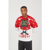 Brave Soul Men Elf Slogan Novelty Christmas Jumper in Red | Size: Medium