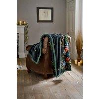 Deyongs Traditional Christmas Tree Printed Soft Throw - Festive Themed Blanket in Navy | Size: 130cm x 170cm