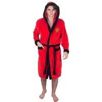Manchester United FC Men Adults Hooded Fleece Dressing Gown Robe in Red | Size: 2X-large