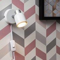 ValueLights Benton Pair of White & Chrome Plug In Spotlight Wall Lights with Bulbs in Silver