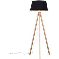 ValueLights Barbro Light Wood Tripod Floor Lamp with Black & Copper Shade