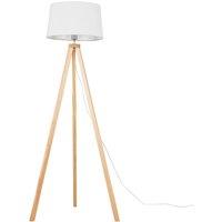 ValueLights Barbro Light Wood Tripod Floor Lamp with Linen Tapered Shade in White