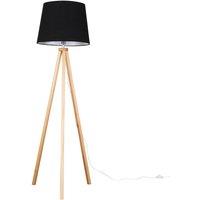 ValueLights Barbro Light Wood Tripod Floor Light Lamp with XL Taper Shade in Black
