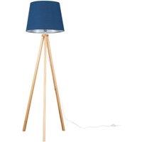 ValueLights Barbro Light Wood Tripod Floor Light Lamp with XL Taper Shade in Dark Navy