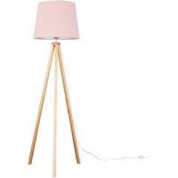 ValueLights Barbro Light Wood Tripod Floor Light Lamp with XL Taper Shade in Dusty Pink