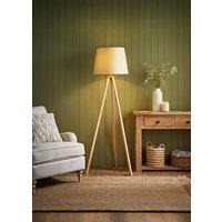ValueLights Barbro Light Wood Tripod Floor Light Lamp with XL Taper Shade in Beige