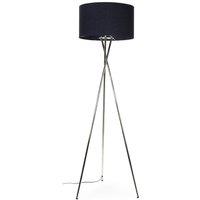 ValueLights Camden Brushed Chrome Tripod Floor Lamp with Navy Blue Drum Lamp Shade in Dark Navy
