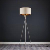 ValueLights Camden Brushed Chrome Tripod Floor Lamp with Beige & Gold Lamp Shade