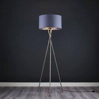 ValueLights Camden Brushed Chrome Tripod Floor Lamp with Grey & Chrome Lamp Shade