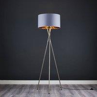 ValueLights Camden Brushed Chrome Tripod Floor Lamp with Grey & Gold Lamp Shade