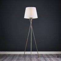 ValueLights Camden Brushed Chrome Tripod Floor Lamp with White Tapered Lamp Shade
