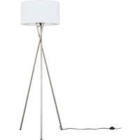 ValueLights Camden Brushed Chrome Tripod Floor Lamp with Drum Lamp Shade and Bulb in White