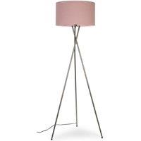 ValueLights Camden Brushed Chrome Tripod Floor Lamp with Drum Lamp Shade and Bulb in Dusty Pink