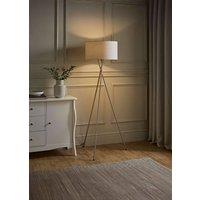 ValueLights Camden Brushed Chrome Tripod Floor Lamp with Drum Lamp Shade and Bulb in Grey