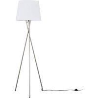 ValueLights Camden Brushed Chrome Tripod Floor Lamp with Tapered Shade and Bulb in White