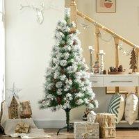 HOMCOM 5ft Artificial Christmas Tree Metal Stand Home Decoration Snow in Green