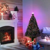 HOMCOM Pre-lit Fibre Optic Christmas Tree Artificial Holiday Dcor LED Metal Stand in Green