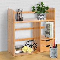 HOMCOM Desk Organiser Bookshelf Storage Shelf 180 Degree Rotatable 2 Drawers in Light Brown