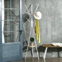 HOMCOM 180cm Free Standing Coat Rack Metal Shelf Holder Stand Display Clothes Hat in White