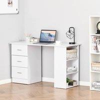 HOMCOM 120cm Computer Desk Writing PC Table Workstation Laptop w/ 3 Shelf & Drawers in White