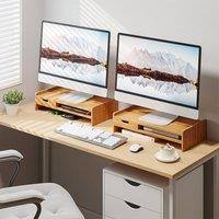 HOMCOM Monitor Riser Laptop PC Plinth Stand Organiser Computer Screen Drawer in Light Brown