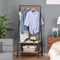 HOMCOM 2-Tier Garment Rack Storage Shelves Metal Coat Shoes Clothes Stand Open Wardrobe in Natural