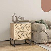 HOMCOM Bedside Table 2 Drawer Unit Nightstand Bedrom Wood Metal Handles in Brown
