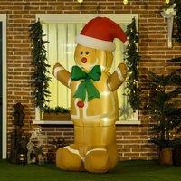 HOMCOM 6ft Christmas Inflatable Gingerbread Man Santa Hat LED Lights Outdoor in Orange