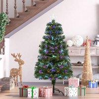 HOMCOM Multicoloured Artificial Christmas Tree w/ Pre-Lit Modes Metal Stand in Green | Size: 4ft