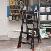 HOMCOM 4M Aluminium Duo Ladder Telescopic Herringbone Multi Purpose DIY in Black